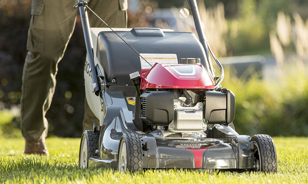 close up of a honda gas lawn mower