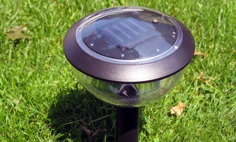A close up of a large solar light