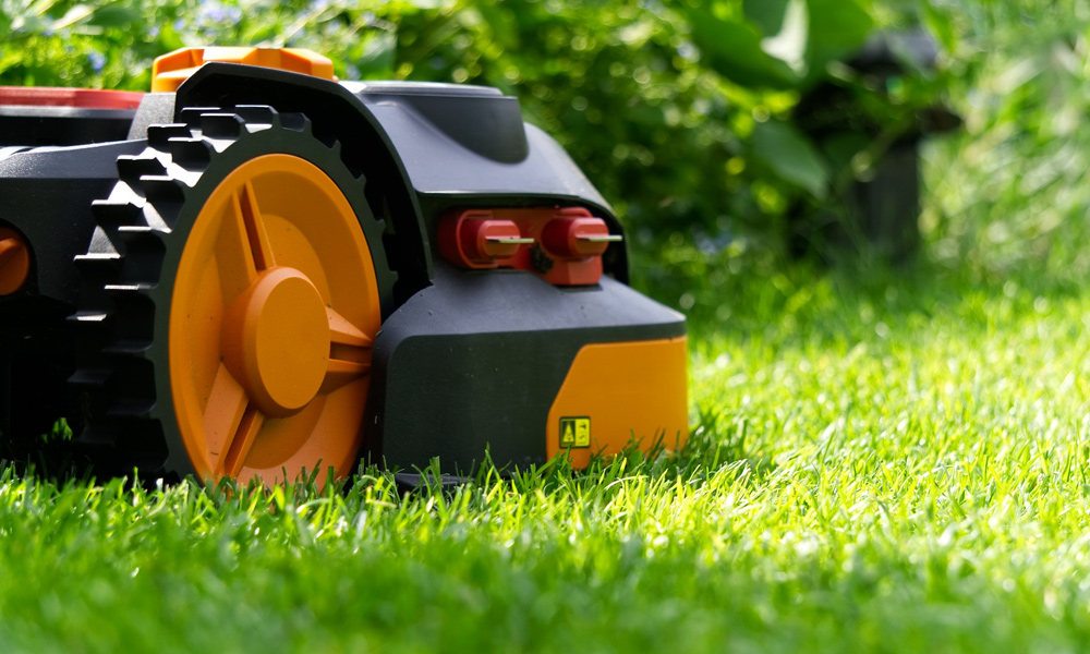 robotic lawn mower on grass