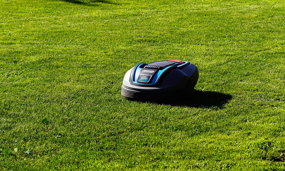 Robotic Lawn Mower cutting grass